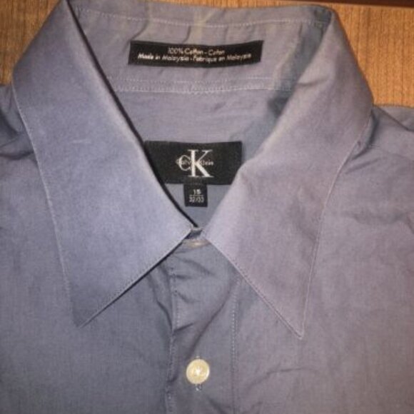 Calvin Klein Button Up Shirt Adult Medium Gray Solid Mens Dress Shirt Casual - Picture 6 of 9